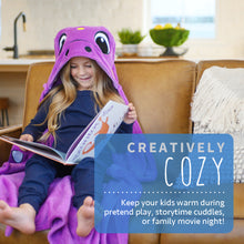 Load image into Gallery viewer, Purple Dino Kids Hooded Blanket
