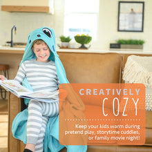 Load image into Gallery viewer, Turquoise Dino Kids Hooded Blanket