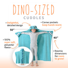 Load image into Gallery viewer, Turquoise Dino Kids Hooded Blanket
