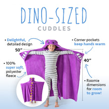 Load image into Gallery viewer, Purple Dino Kids Hooded Blanket