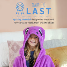 Load image into Gallery viewer, Purple Dino Kids Hooded Blanket